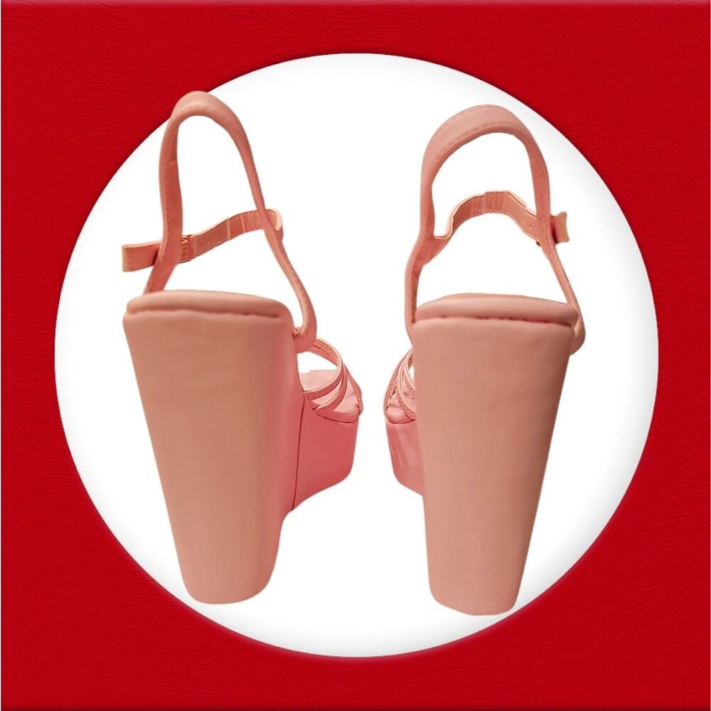Pink Platform Wedge Sandals With Strappy Design & Adjustable Ankle Strap - Women - Picture 7 of 8